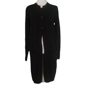 J. Jill Black Long Line 3 Button Cardigan Front Pockets Wool Blend Size Small